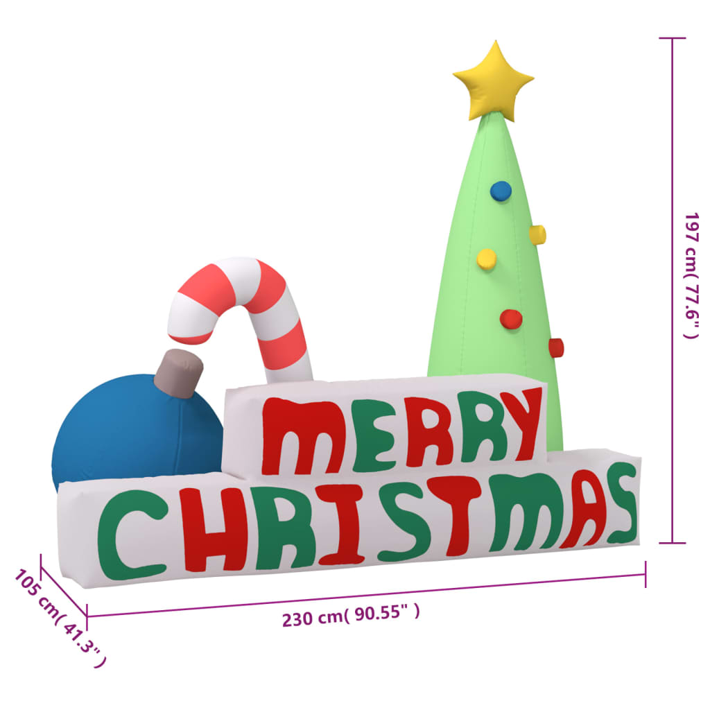 Decoratie &quot;Merry Christmas&quot; Met Led's Opblaasbaar 197 Cm Model 3