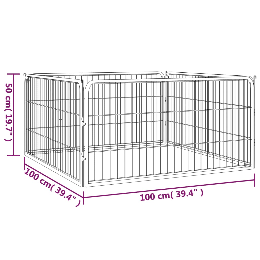 Hondenkennel 4 Panelen 100X50 Cm Gepoedercoat Staal Zwart 100 x 100 x 50 cm