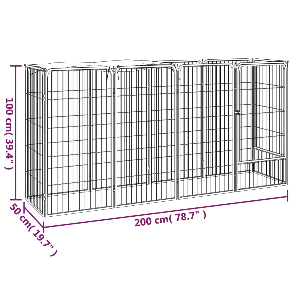 Hondenkennel 10 Panelen 50 X 100 Cm Gepoedercoat Staal Zwart 200 x 50 x 100 cm