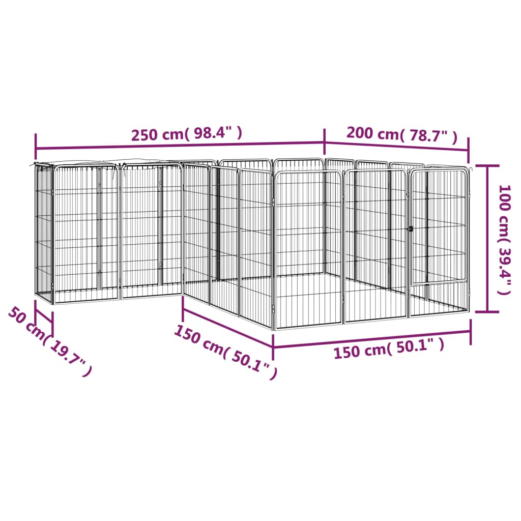 Hondenkennel 18 Panelen 50 X 100 Cm Gepoedercoat Staal Zwart 250 x 200 x 100 cm