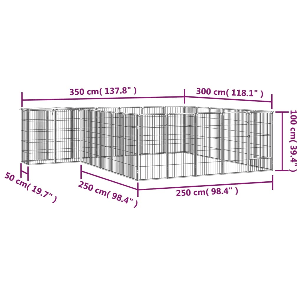 Hondenkennel 26 Panelen 50X100 Cm Gepoedercoat Staal Zwart 350 x 300 x 100 cm