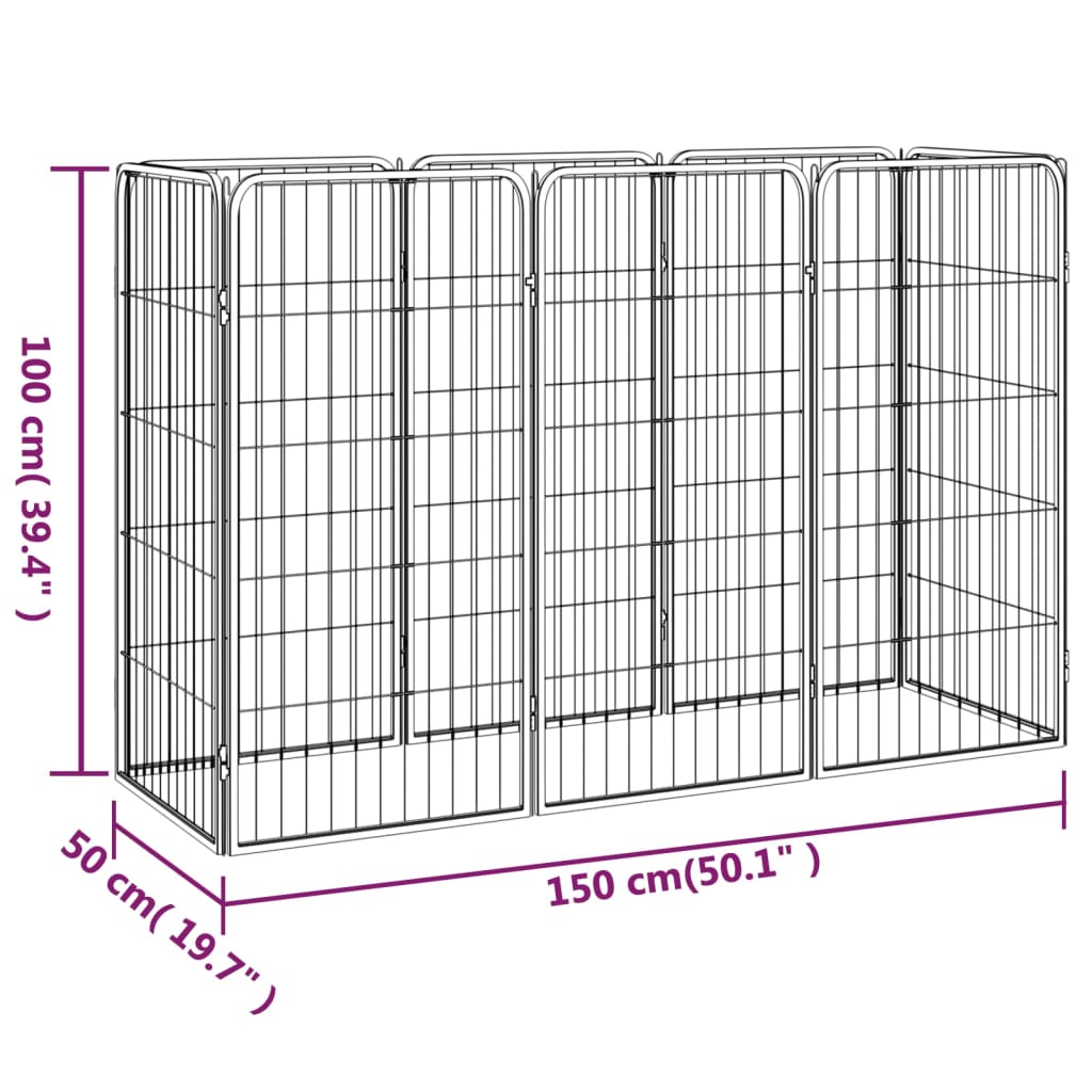 Hondenkennel 8 Panelen 50X100 Cm Gepoedercoat Staal Zwart 150 x 50 x 100 cm