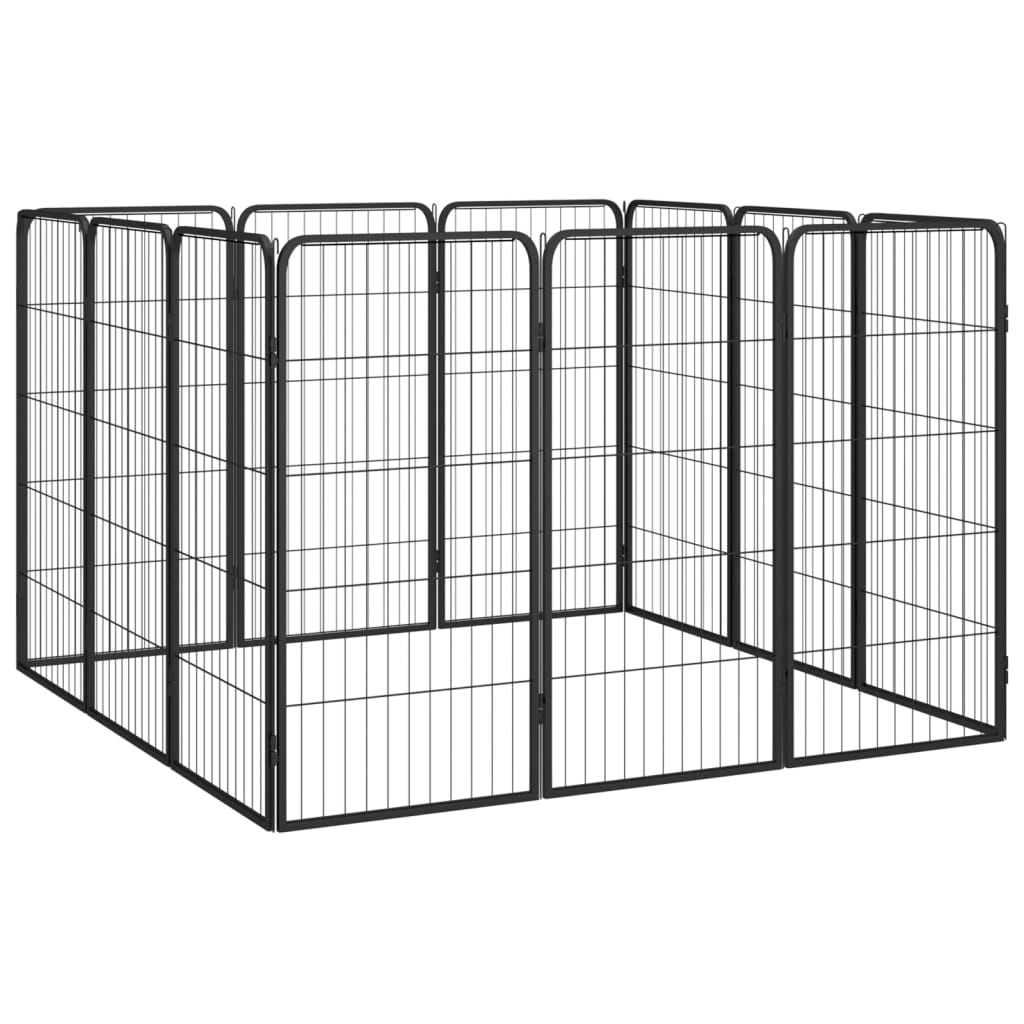 Hondenkennel 12 Panelen 50 X 100 Cm Gepoedercoat Staal Zwart 200 x 100 x 100 cm