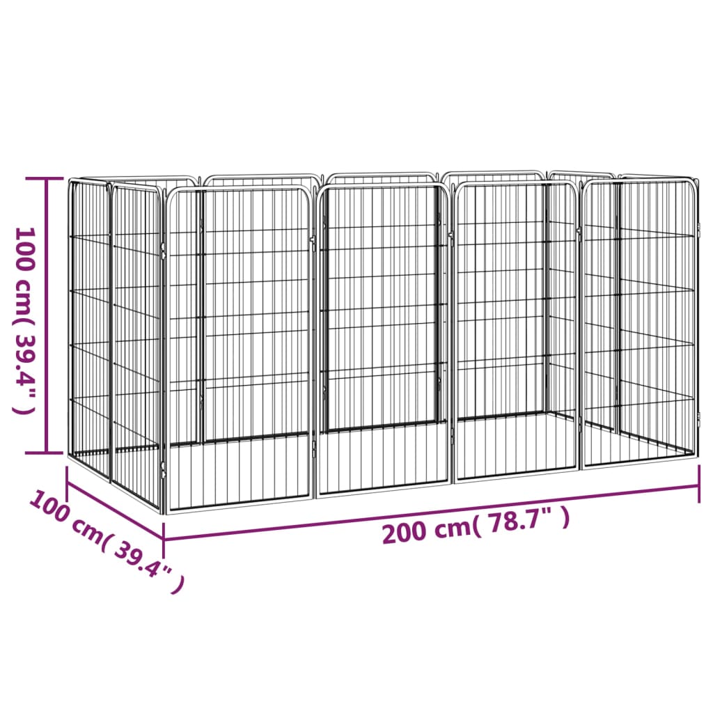 Hondenkennel 12 Panelen 50 X 100 Cm Gepoedercoat Staal Zwart 200 x 100 x 100 cm