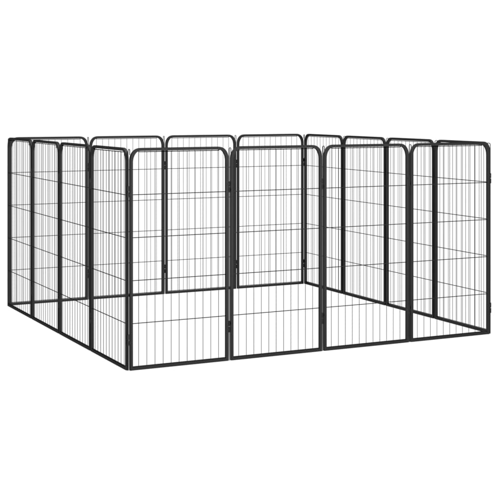 Hondenkennel 16 Panelen 50 X 100 Cm Gepoedercoat Staal Zwart 250 x 150 x 100 cm