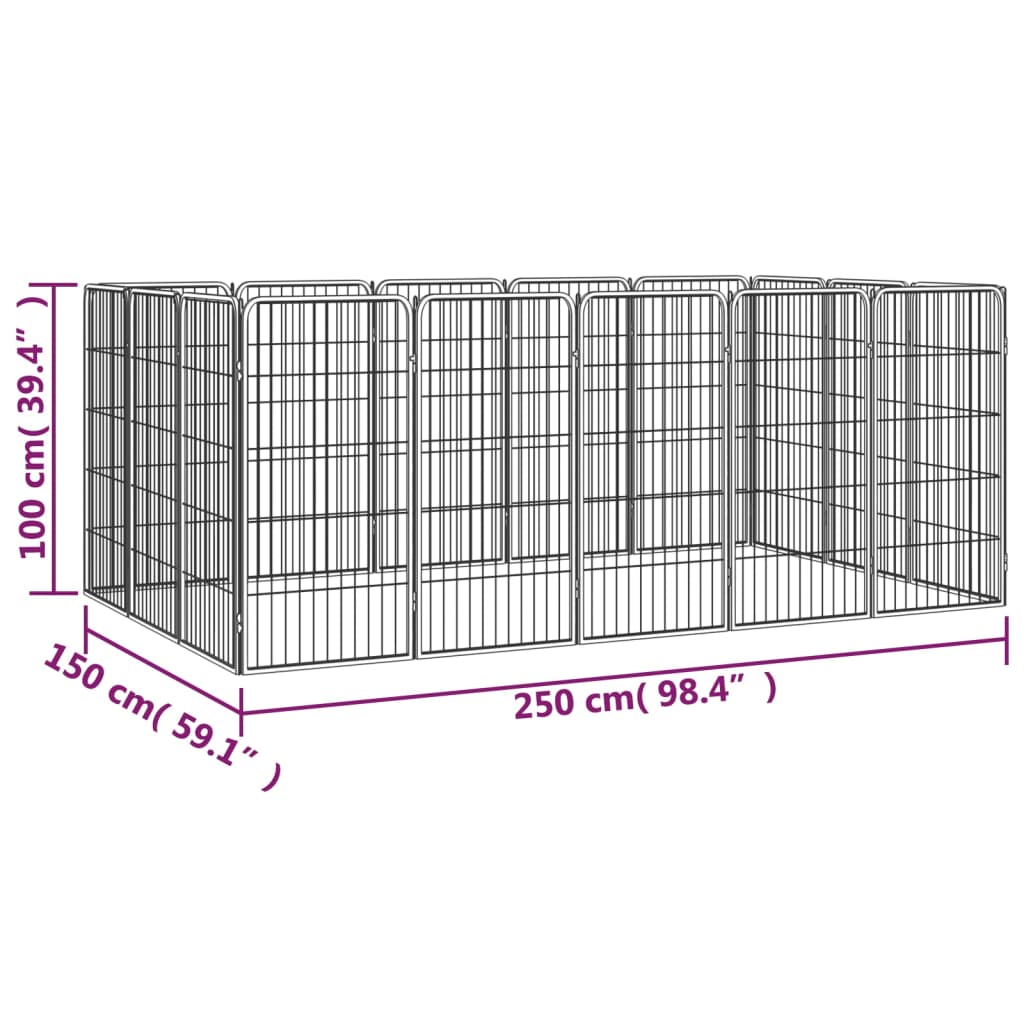 Hondenkennel 16 Panelen 50 X 100 Cm Gepoedercoat Staal Zwart 250 x 150 x 100 cm