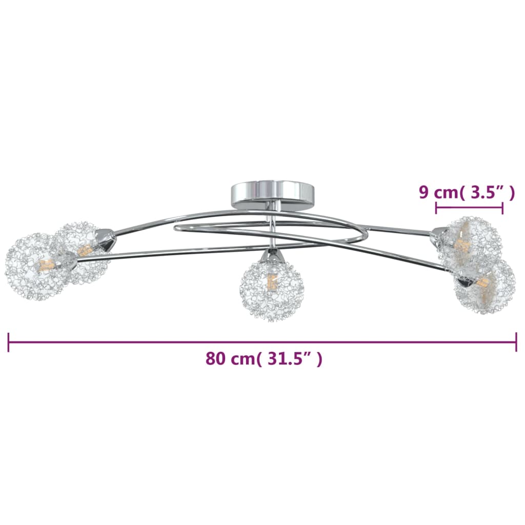 Plafondlamp met gaasdraadkapjes 5xG9