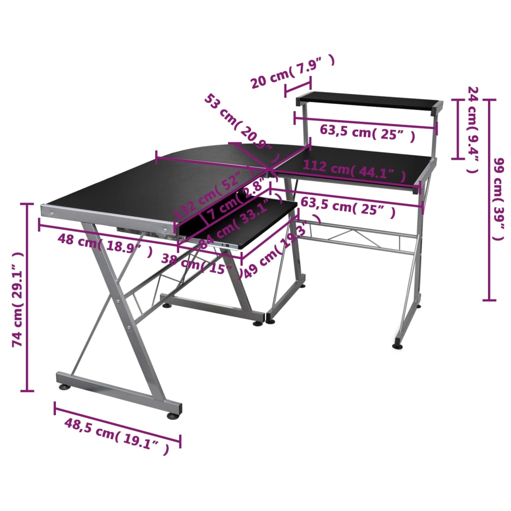 Hoekbureau 132x112x99 cm bewerkt hout zwart