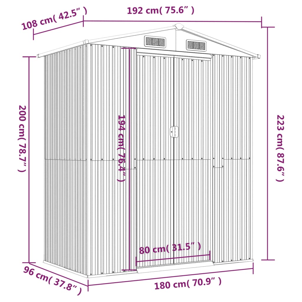 Tuinschuur Gegalvaniseerd Staal Kleurig 192 x 108 x 223 cm Antraciet