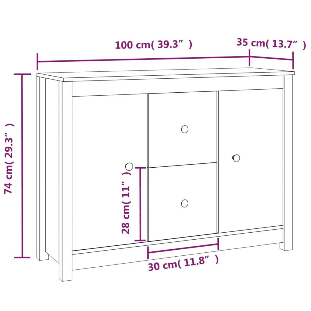 Dressoir 100x35x74 cm massief grenenhout grijs