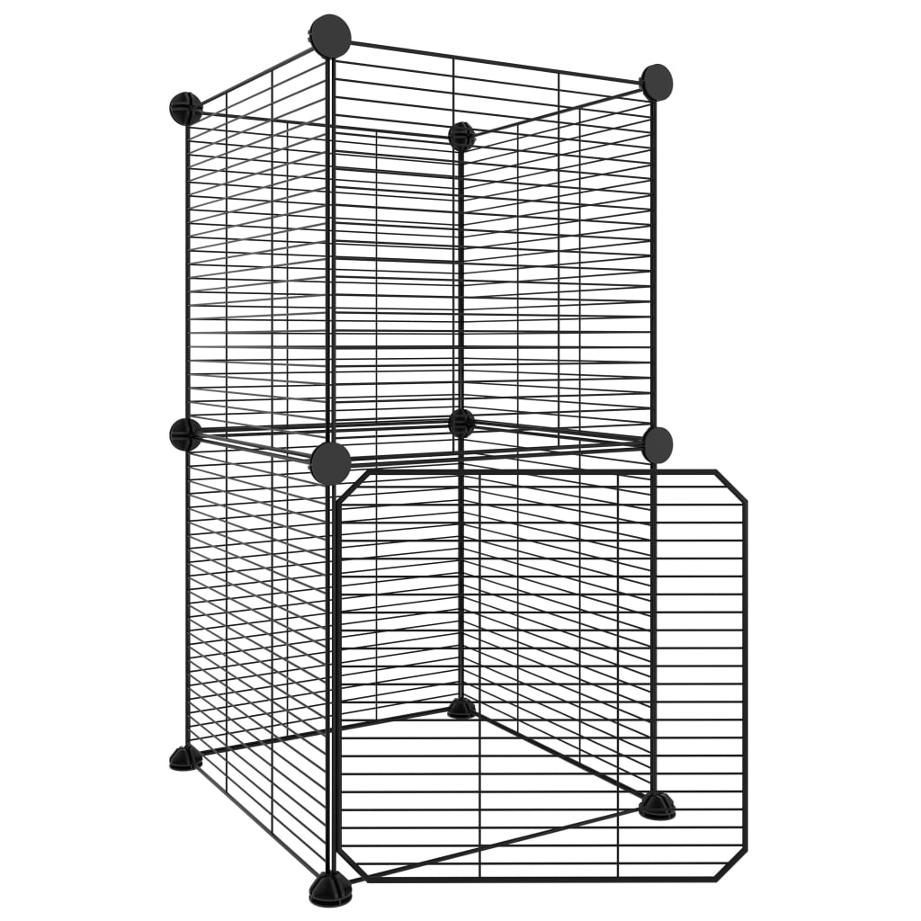 Huisdierenkooi Met Deur 8 Panelen 35X35 Cm Staal Zwart 1.5 cm 8 panelen met deur