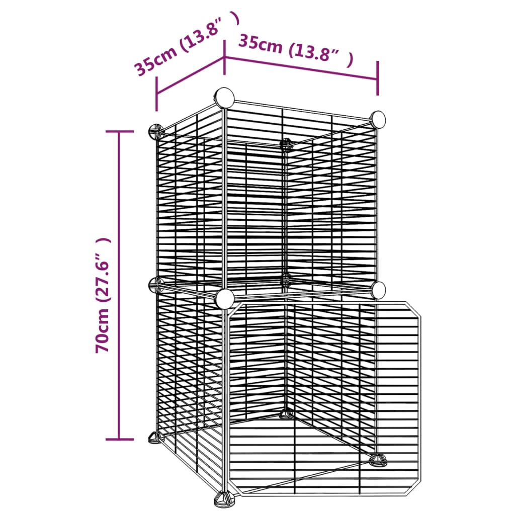 Huisdierenkooi Met Deur 8 Panelen 35X35 Cm Staal Zwart 1.5 cm 8 panelen met deur