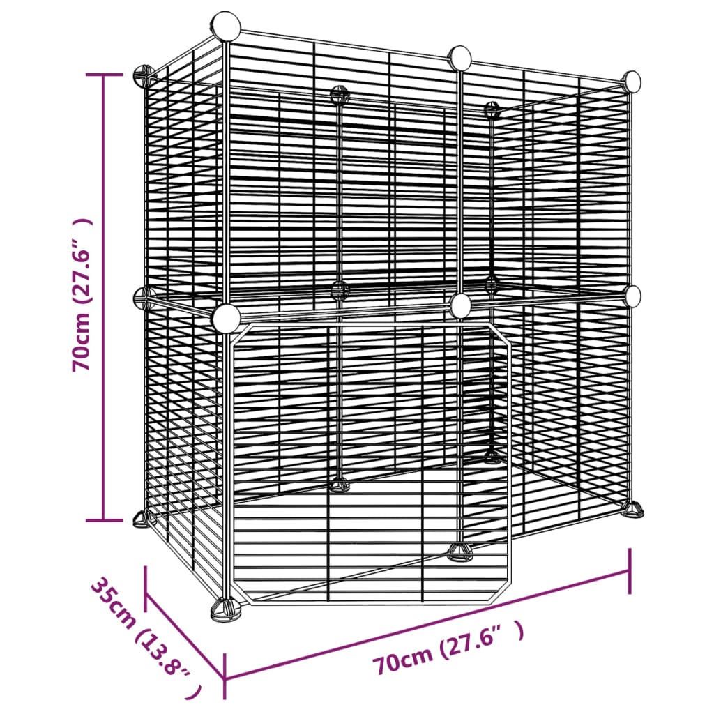 Huisdierenkooi Met Deur 12 Panelen 35X35 Cm Staal Zwart 1.5 cm 12 panelen met deur