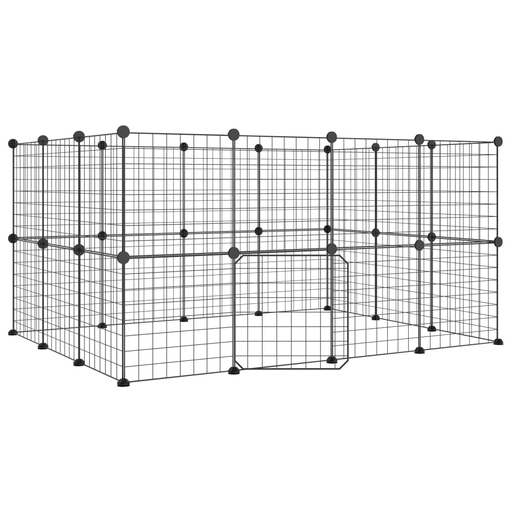 Huisdierenkooi Met Deur 28 Panelen 35X35 Cm Staal Zwart 4.3 cm 28 panelen met deur