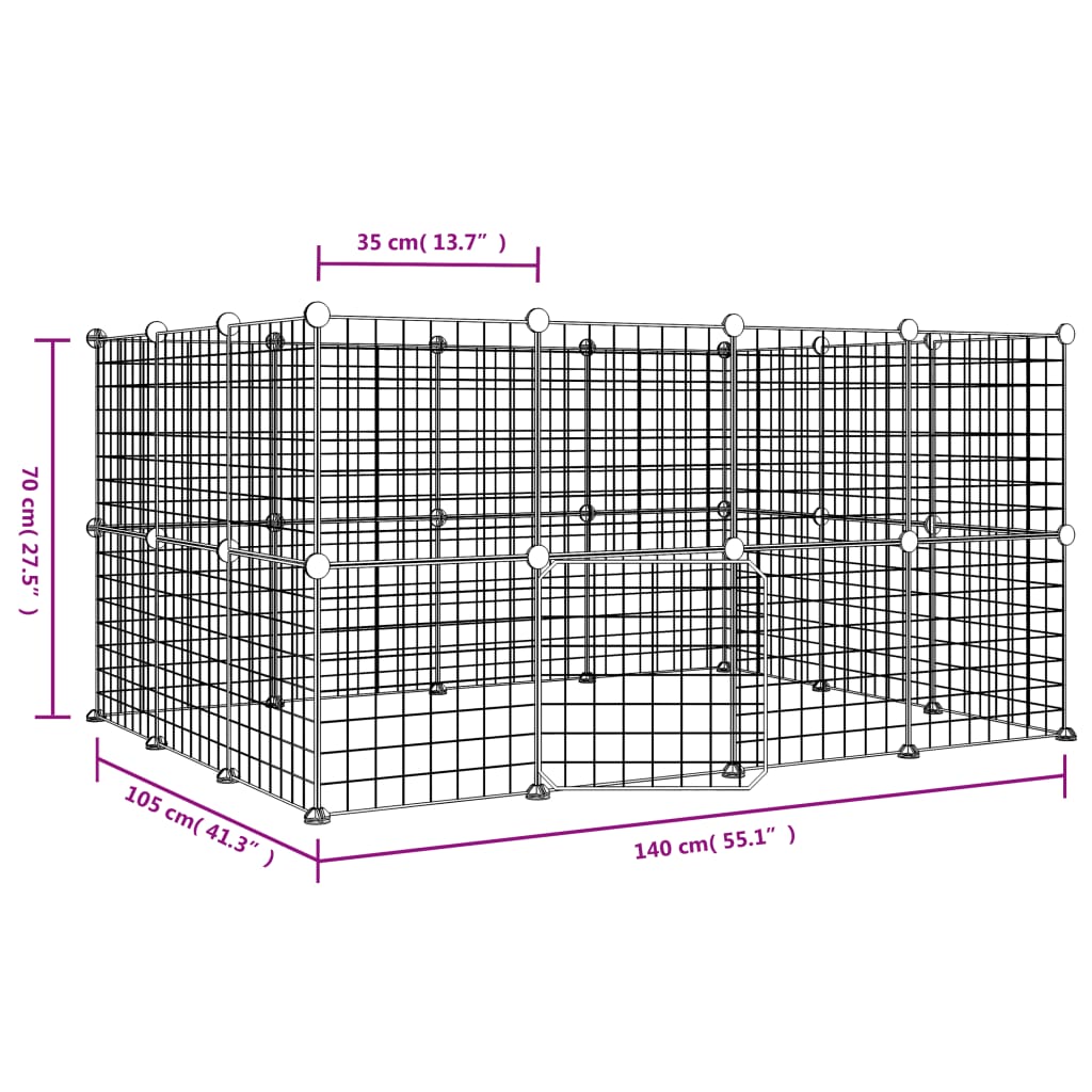 Huisdierenkooi Met Deur 28 Panelen 35X35 Cm Staal Zwart 4.3 cm 28 panelen met deur