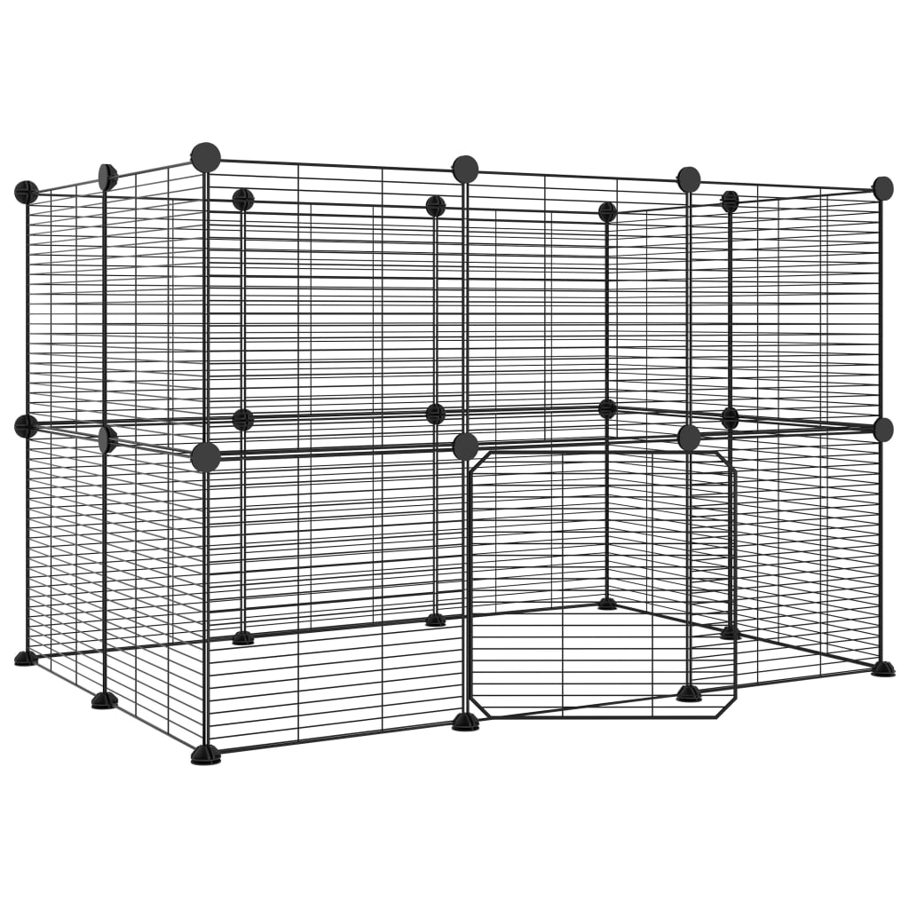 Huisdierenkooi Met Deur 20 Panelen 35X35 Cm Staal Zwart 1.5 cm 20 panelen met deur