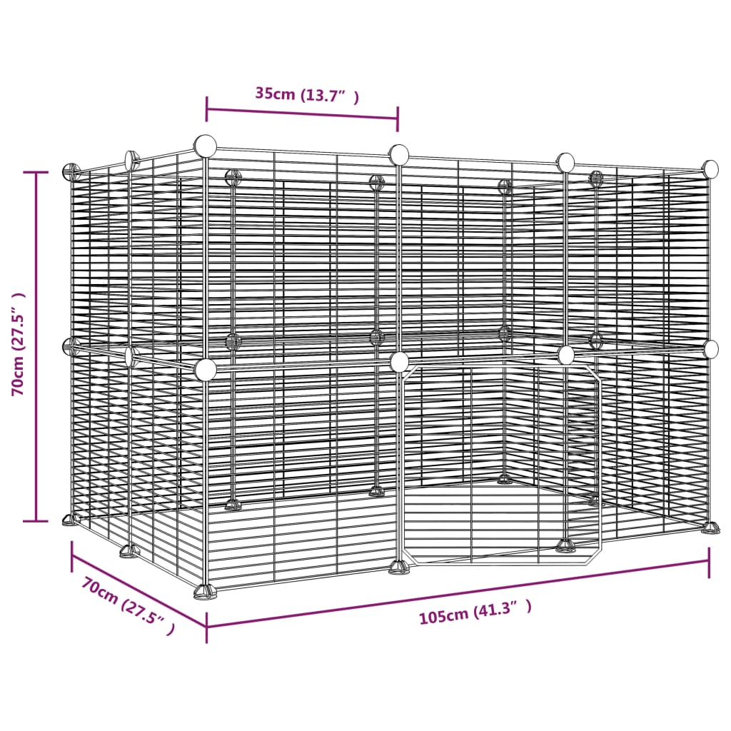 Huisdierenkooi Met Deur 20 Panelen 35X35 Cm Staal Zwart 1.5 cm 20 panelen met deur