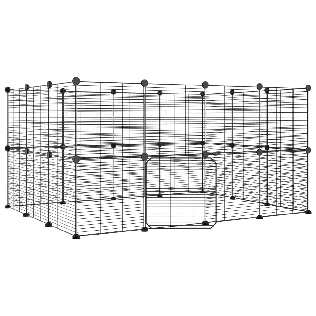 Huisdierenkooi Met Deur 28 Panelen 35X35 Cm Staal Zwart 1.5 cm 28 panelen met deur