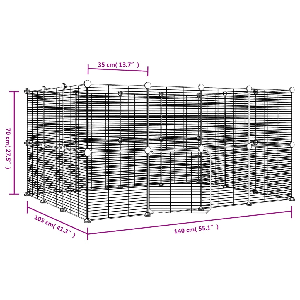 Huisdierenkooi Met Deur 28 Panelen 35X35 Cm Staal Zwart 1.5 cm 28 panelen met deur