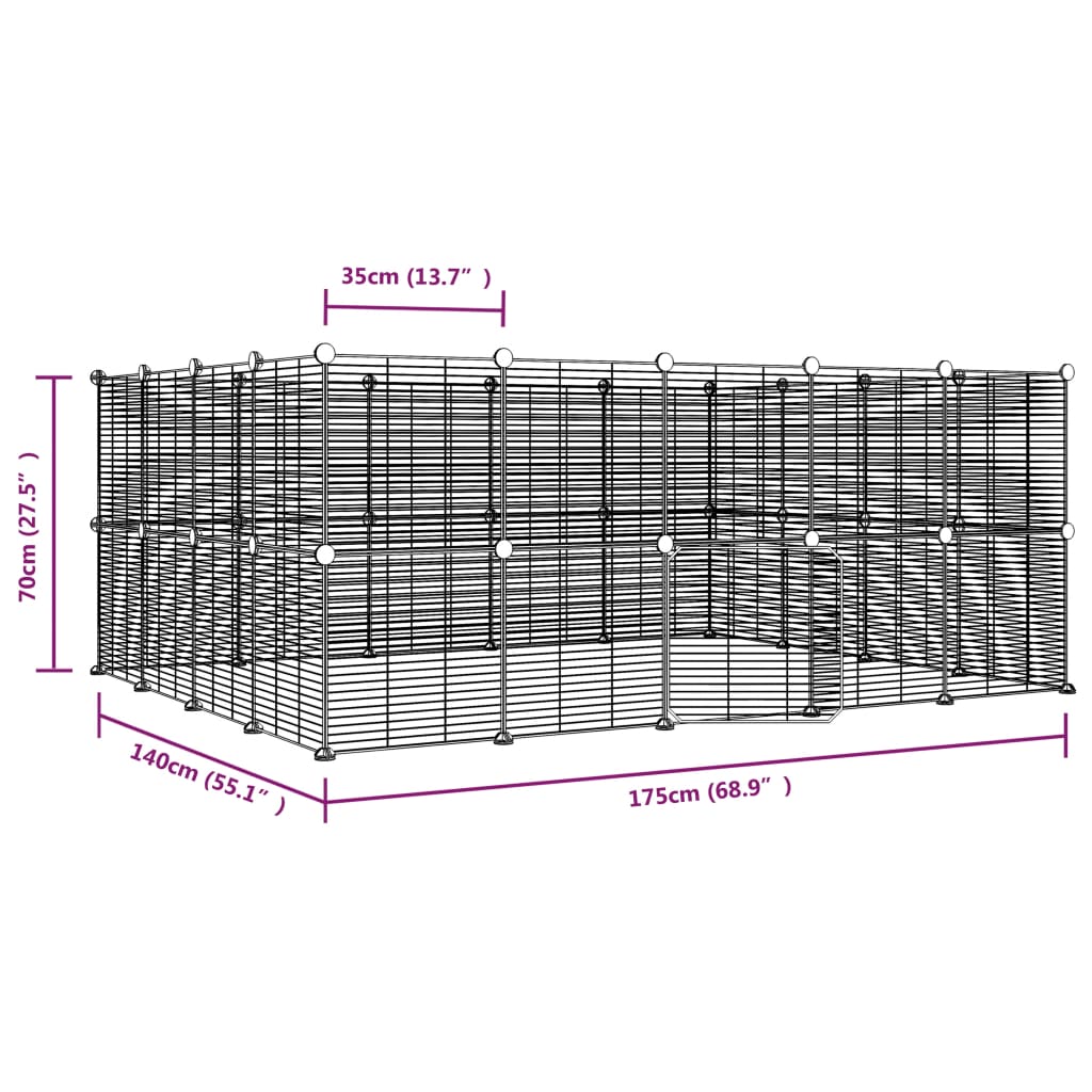 Huisdierenkooi Met Deur 36 Panelen 35X35 Cm Staal Zwart 1.5 cm 36 panelen met deur