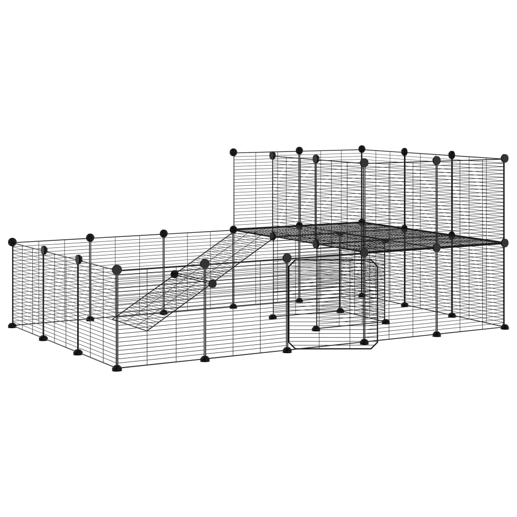 Huisdierenkooi Met Deur 36 Panelen 35X35 Cm Staal Zwart 36 panelen met deur