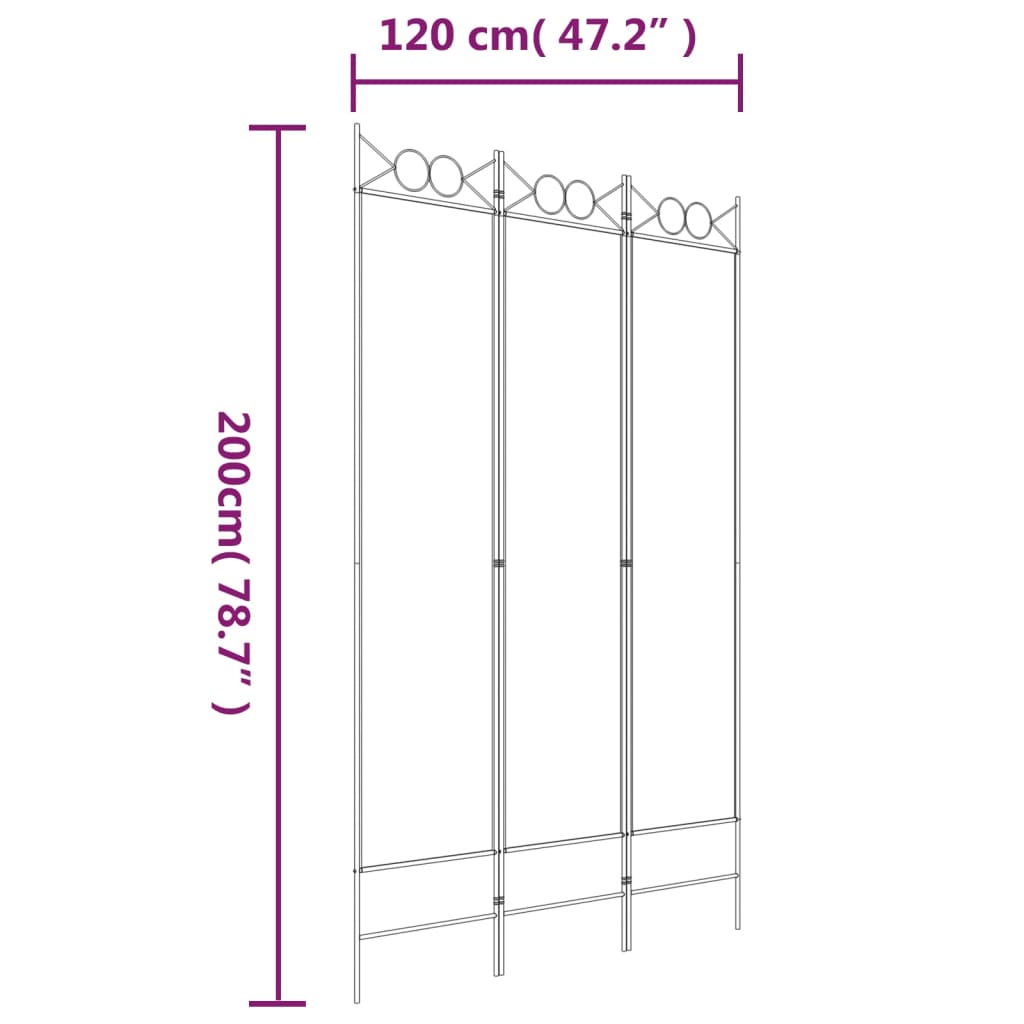 Kamerscherm met 3 panelen 120x200 cm stof wit