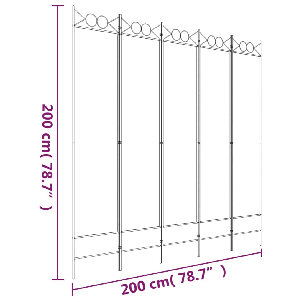 Kamerscherm met 5 panelen 200x200 cm stof wit