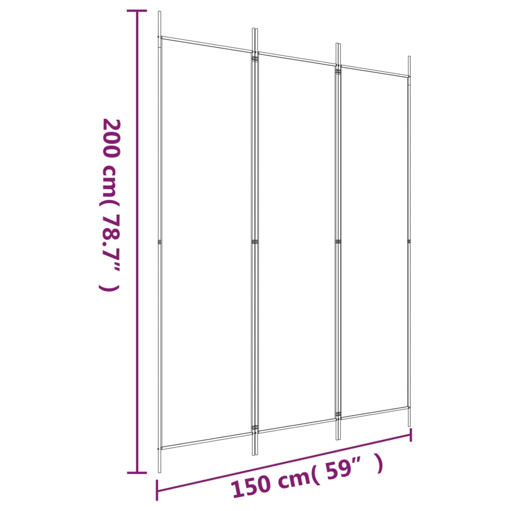 Kamerscherm met 3 panelen 150x200 cm stof zwart