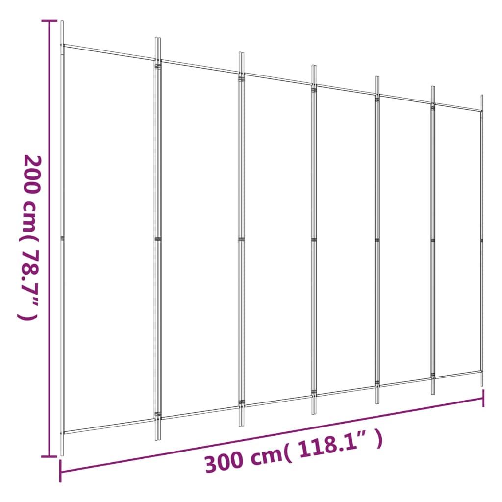 Kamerscherm met 6 panelen 300x200 cm stof wit