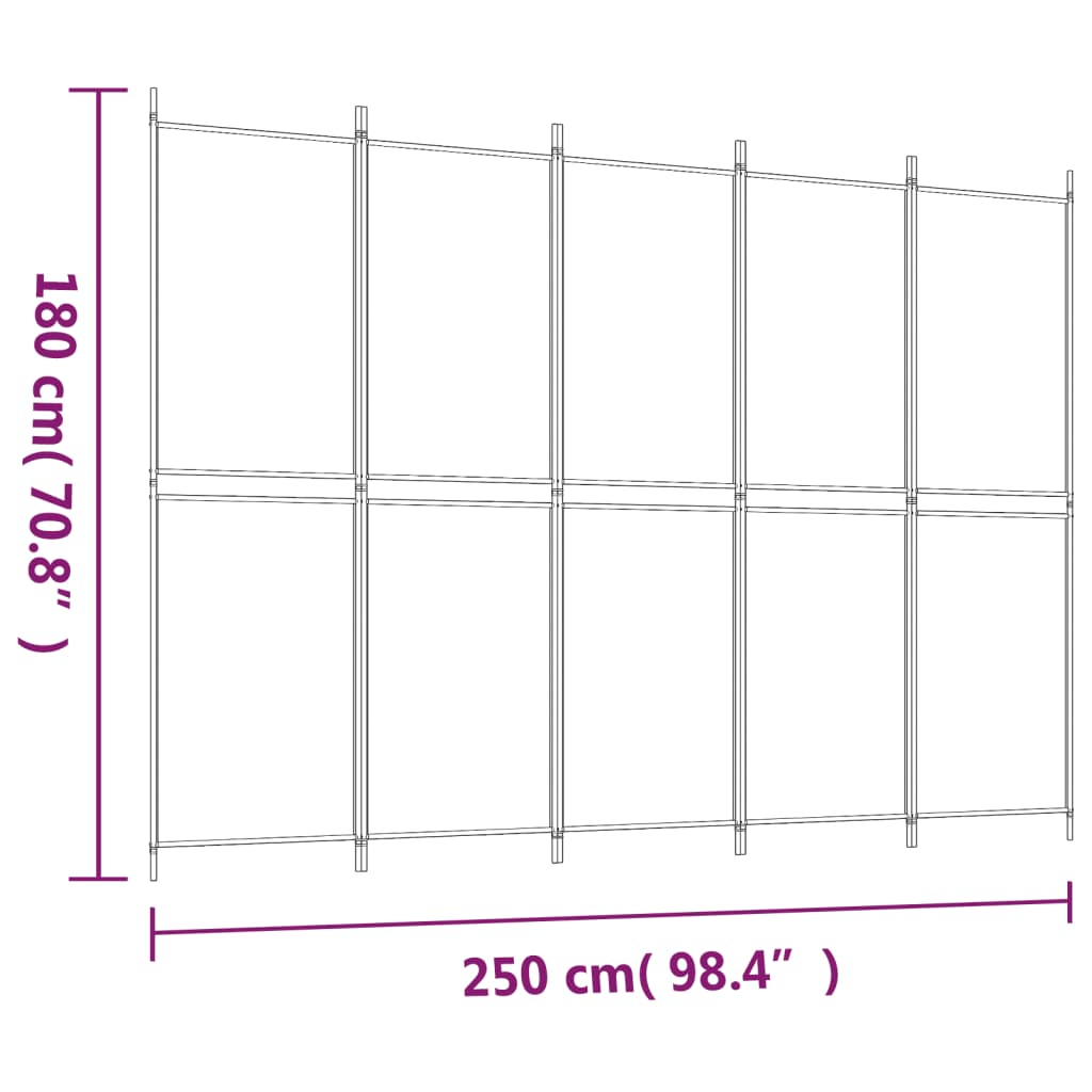 Kamerscherm met 5 panelen 250x180 cm stof wit