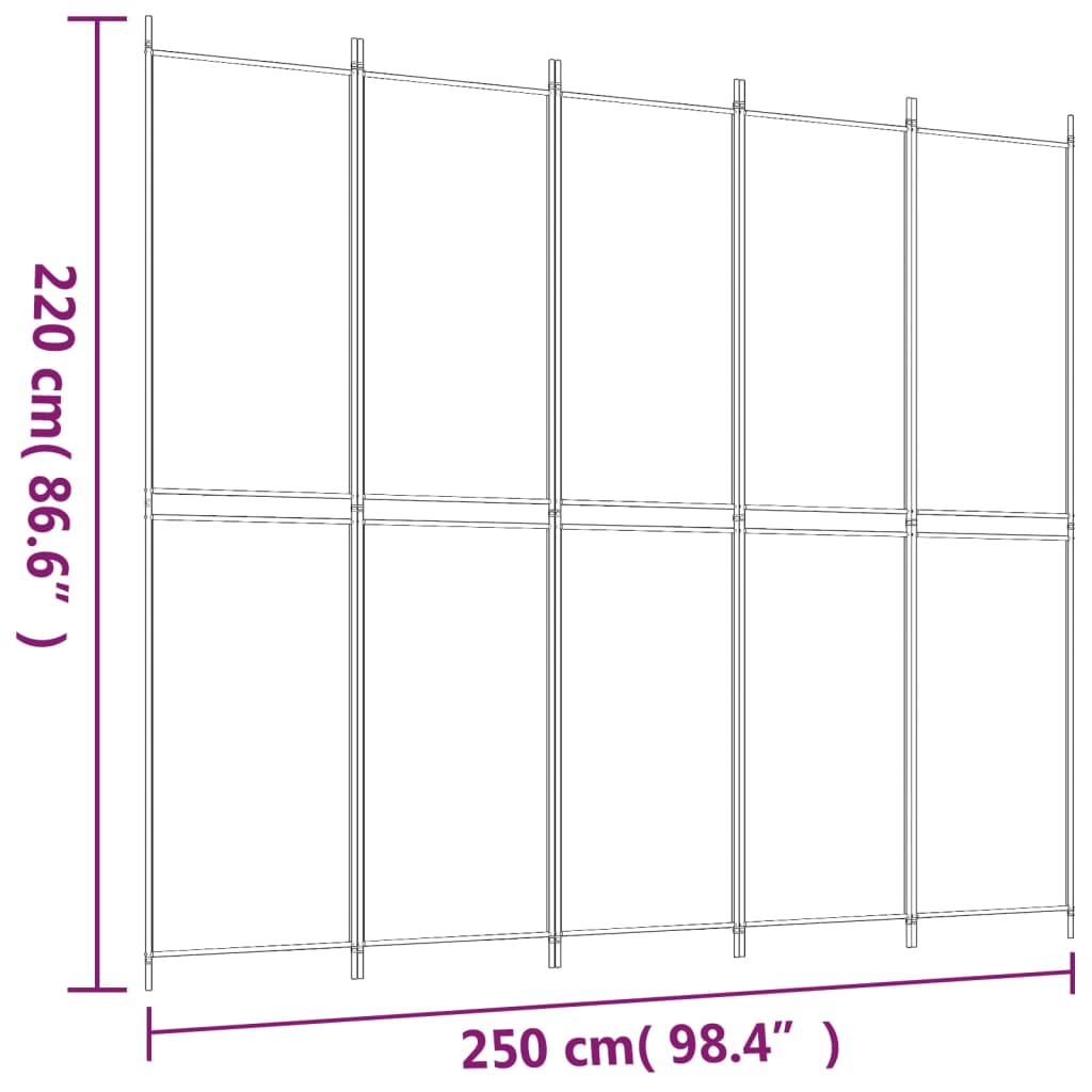 Kamerscherm Met 5 Panelen 250X220 Cm Stof Zwart 1 250 x 220 cm