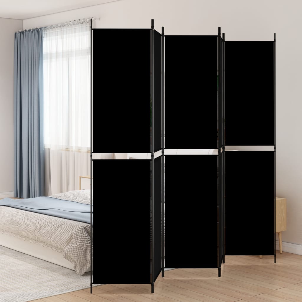 Kamerscherm Met 5 Panelen 250X220 Cm Stof Zwart 1 250 x 220 cm