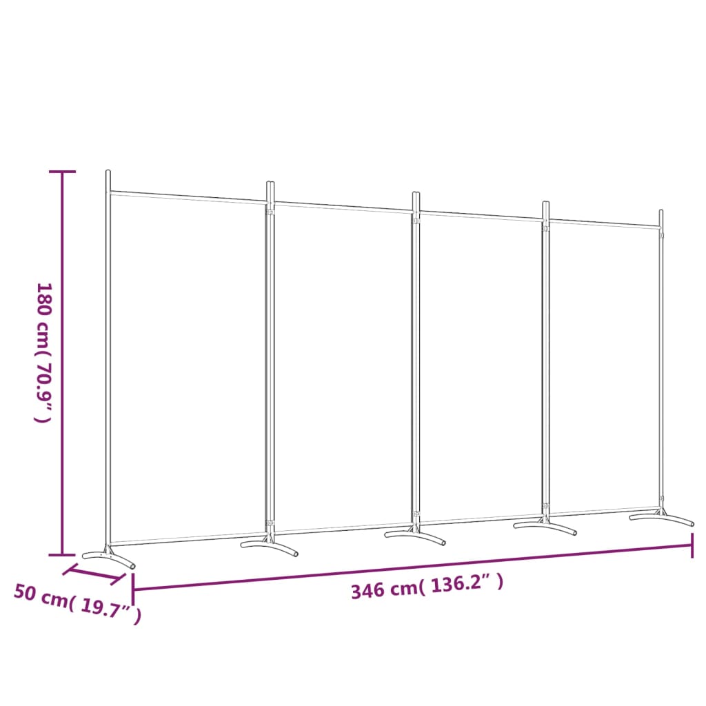 Kamerscherm met 4 panelen 346x180 cm stof bruin