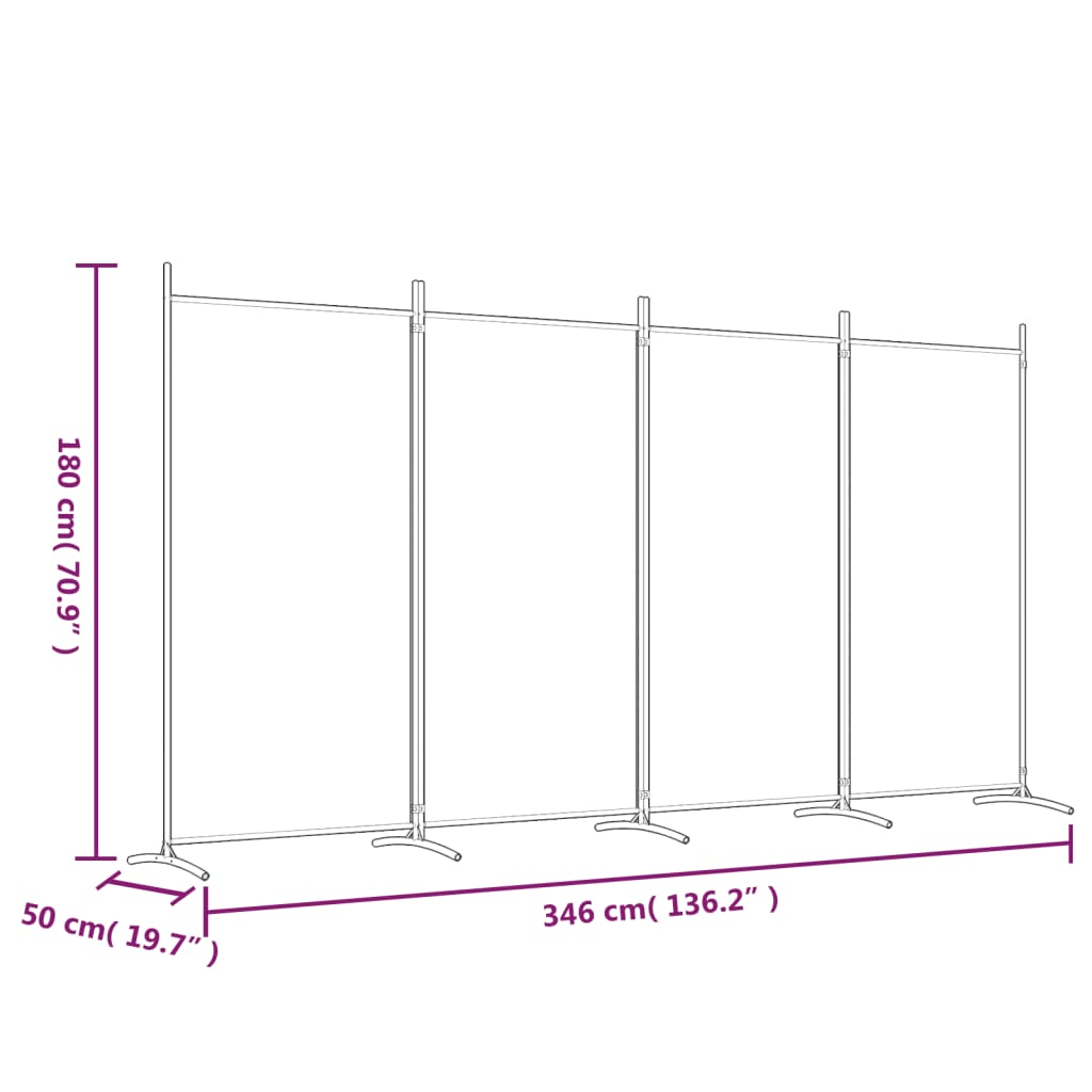 Kamerscherm met 4 panelen 346x180 cm stof antracietkleurig