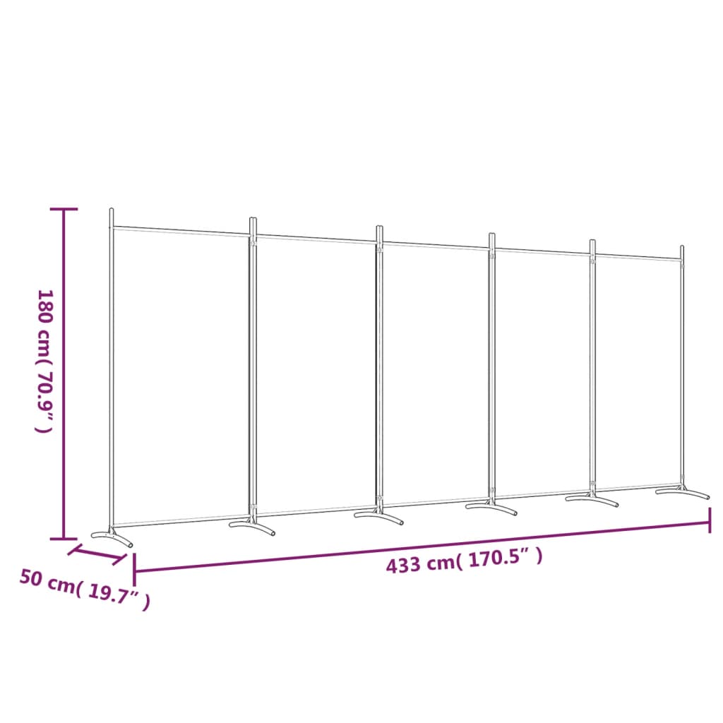 Kamerscherm met 5 panelen 433x180 cm stof antracietkleurig