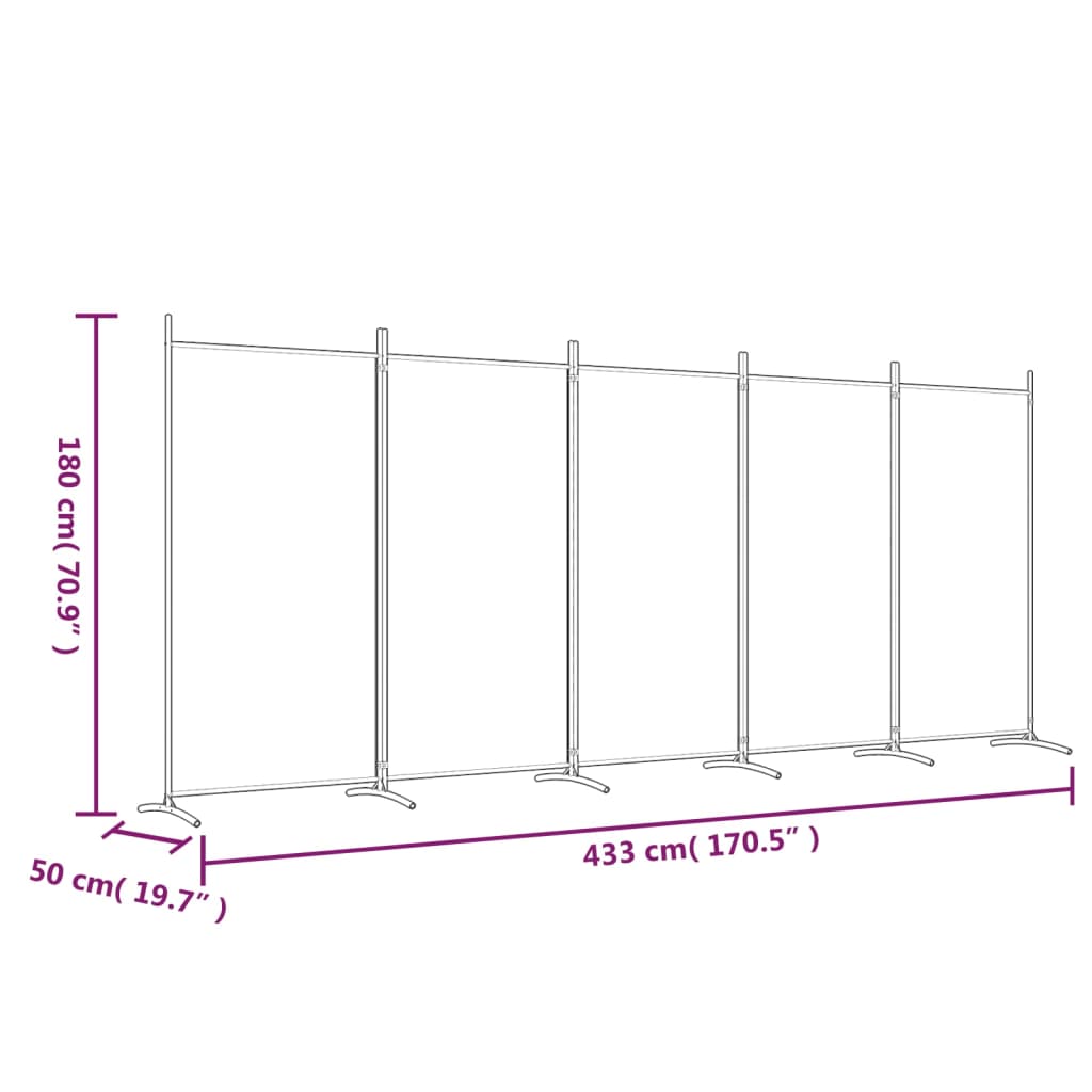 Kamerscherm met 5 panelen 433x180 cm stof zwart