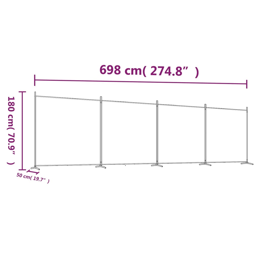 Kamerscherm Met 4 Panelen 698X180 Cm Stof Bruin 698 x 180 cm