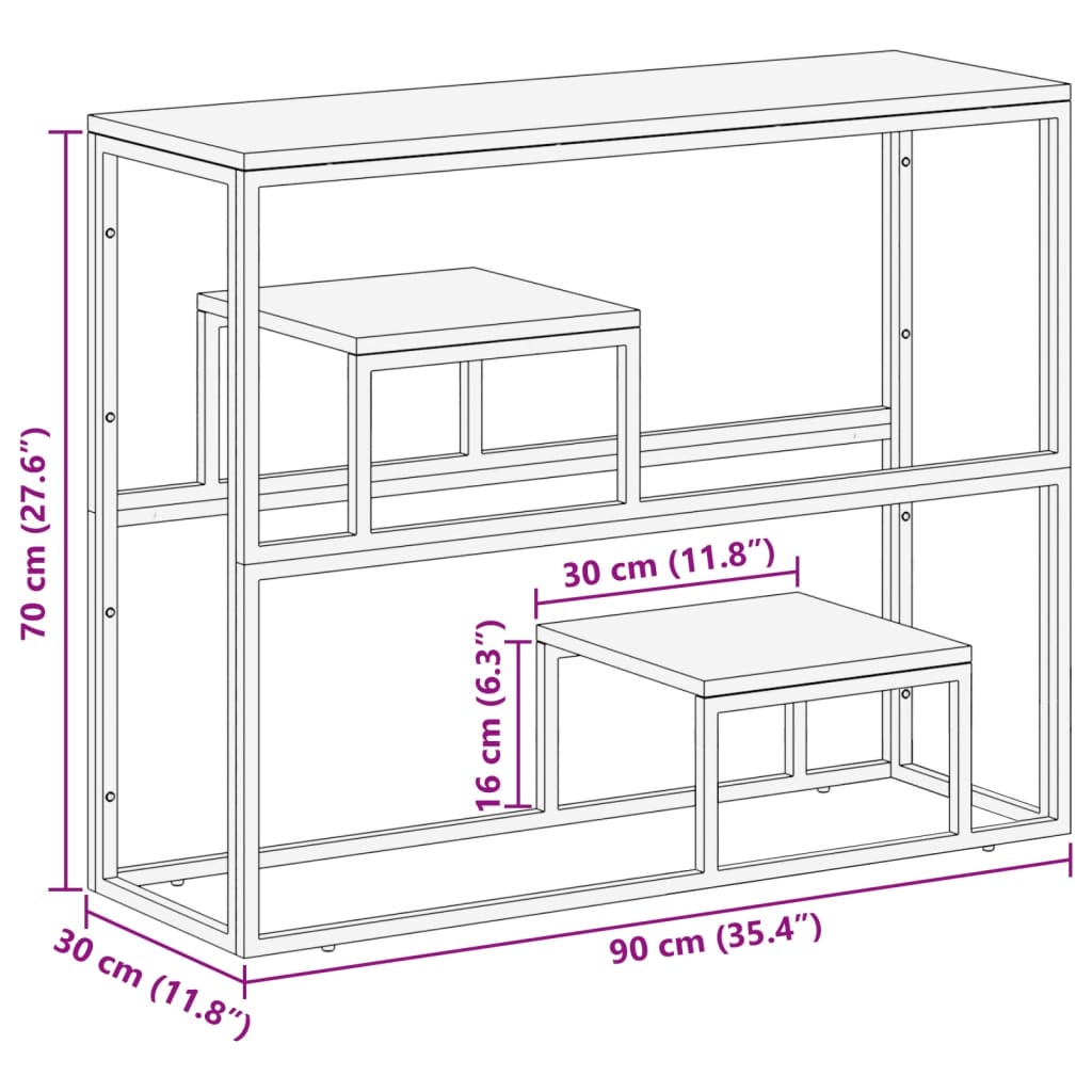 Wandtafel roestvrij staal en massief bielshout goudkleurig