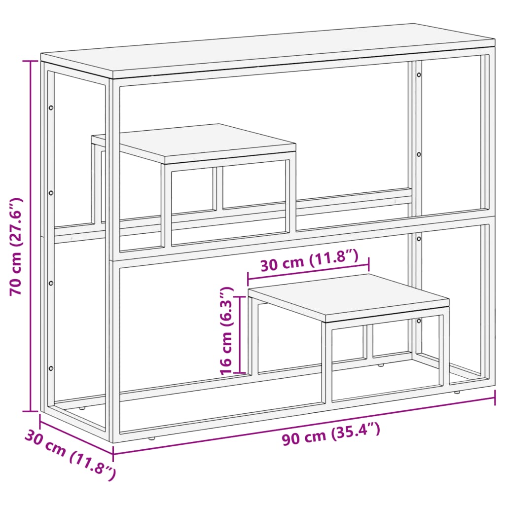 Wandtafel roestvrij staal en massief acaciahout zilverkleurig