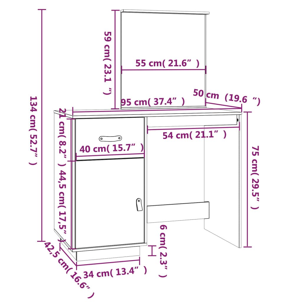 Kaptafel 95X50X134 Cm Massief Grenenhout Wit