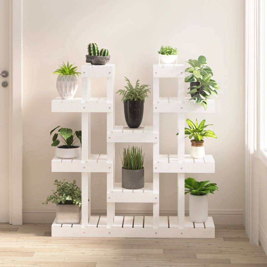 Plantenstandaard wit 104,5x25x109,5 cm massief grenenhout