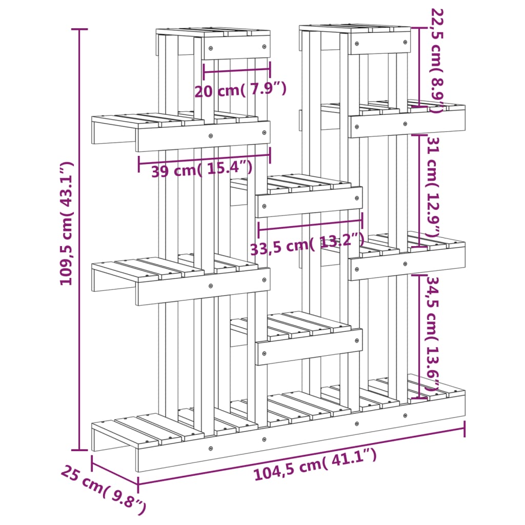 Plantenstandaard 104,5X25X109,5 Cm Massief Grenenhout Zwart 104.5 x 25 x 109.5 cm