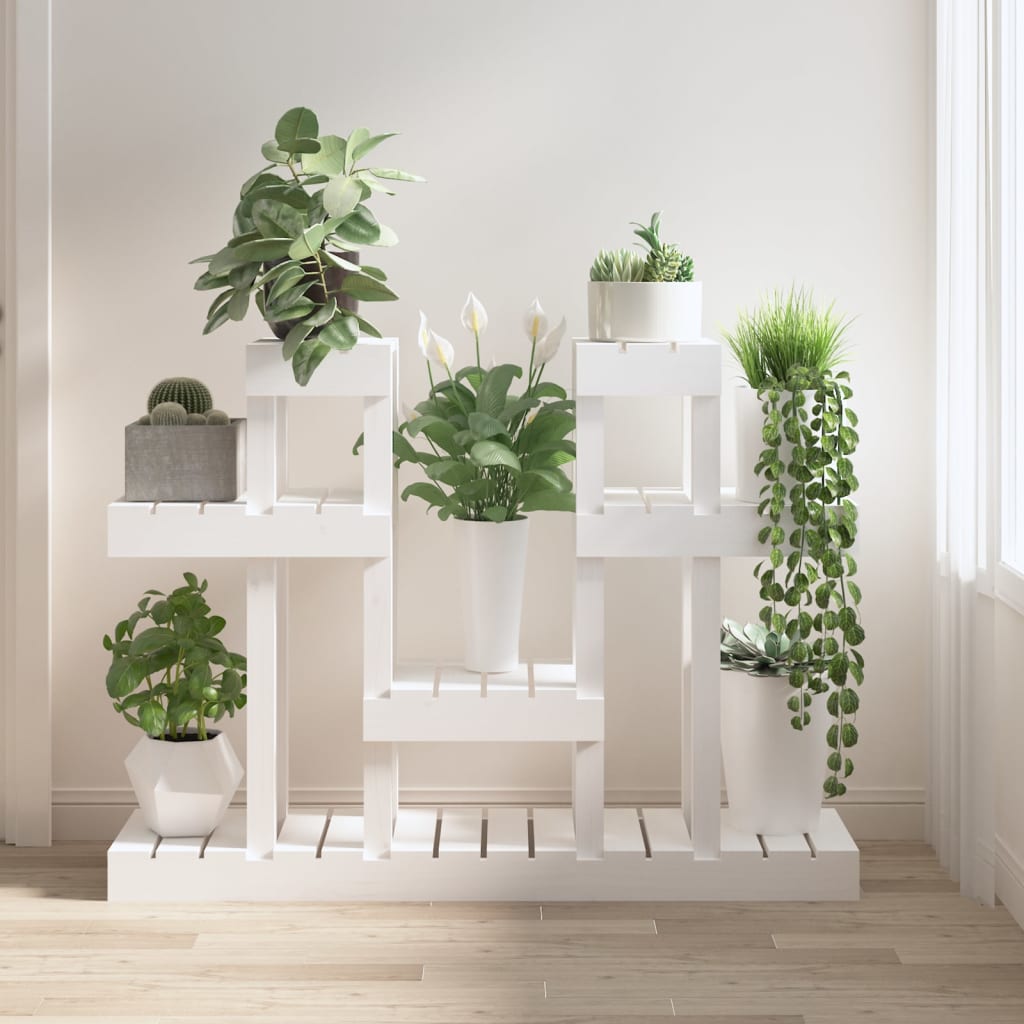 Plantenstandaard wit 104,5x25x77,5 cm massief grenenhout