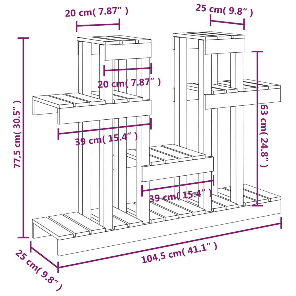 Plantenstandaard 104,5X25X77,5Cm Massief Grenenhout Honingbruin 104.5 x 25 x 77.5 cm