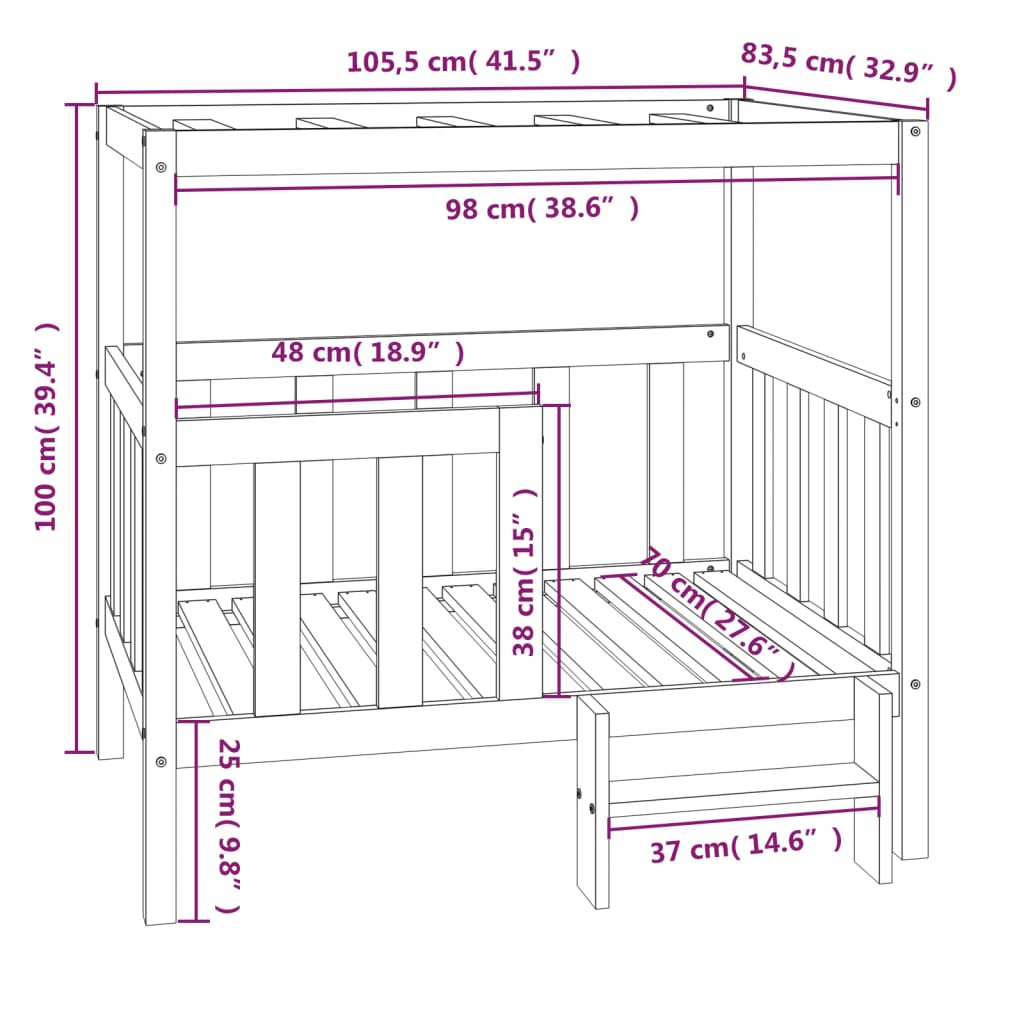 Hondenmand 105,5X83,5X100 Cm Massief Grenenhout Wit 105.5 x 83.5 x 100 cm