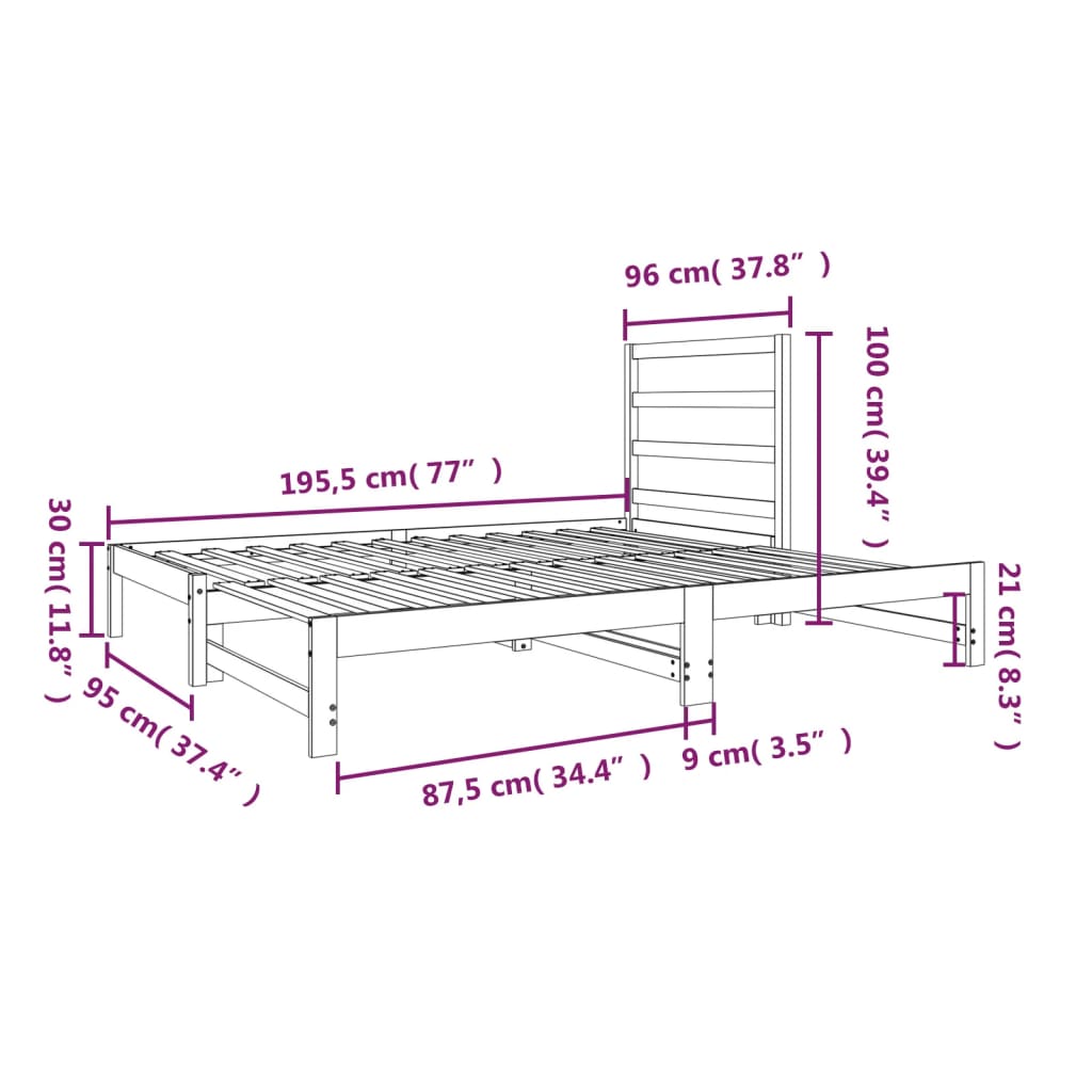 Slaapbank Uitschuifbaar Massief Grenenhout Wit 2X(90X190) Cm