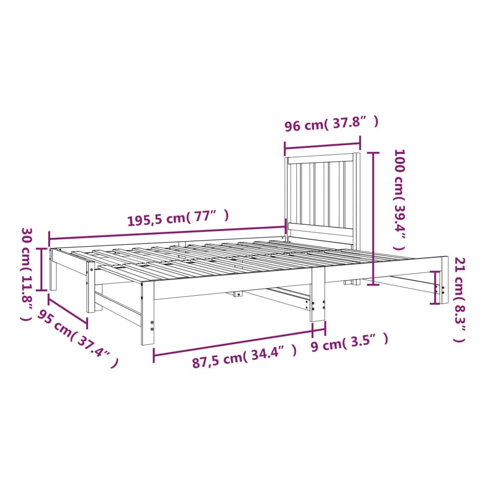 Slaapbank Uitschuifbaar Massief Grenenhout Wit 2X(90X190) Cm