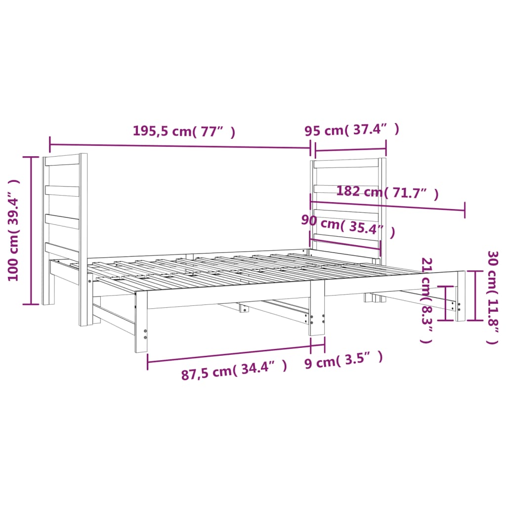 Slaapbank Uitschuifbaar Massief Grenenhout Wit 2X(90X190) Cm