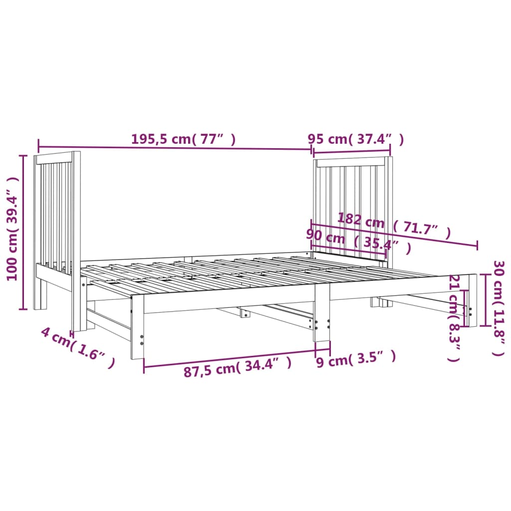 Slaapbank Uitschuifbaar Massief Grenenhout Wit 2X(90X190) Cm