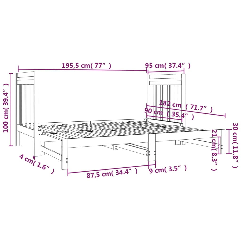 Slaapbank Uitschuifbaar Massief Grenenhout Wit 2X(90X190) Cm 2x (90 x 190) cm